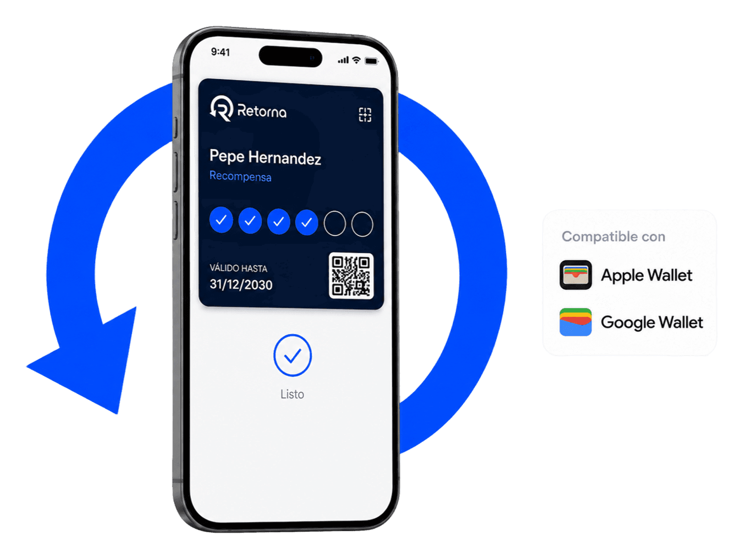 Tarjeta de fidelización de Retorna en Apple Wallet y Google Wallet